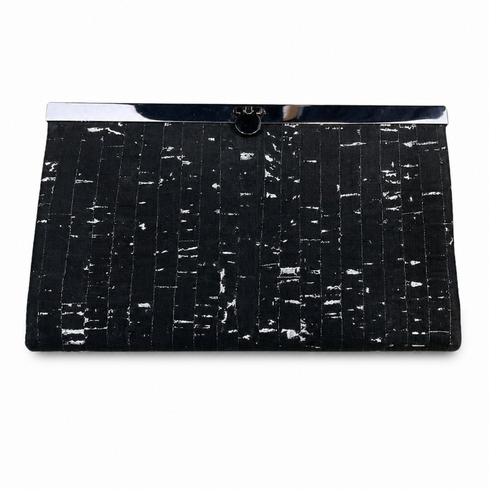 Handmade Cork Clutch Women OS Black Silver Purple Batik Interior Wallet Bag